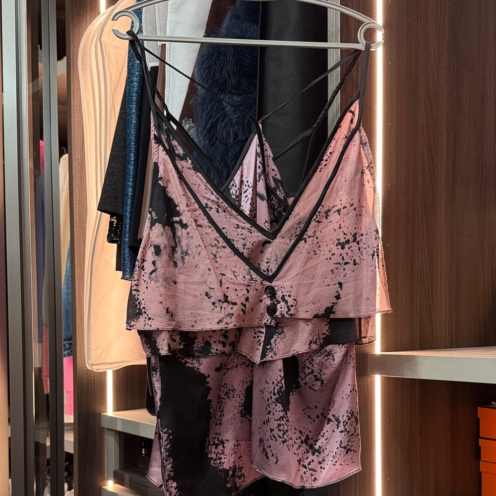 Twinkle by Wenlan Pink and Black Splatter Blouse
